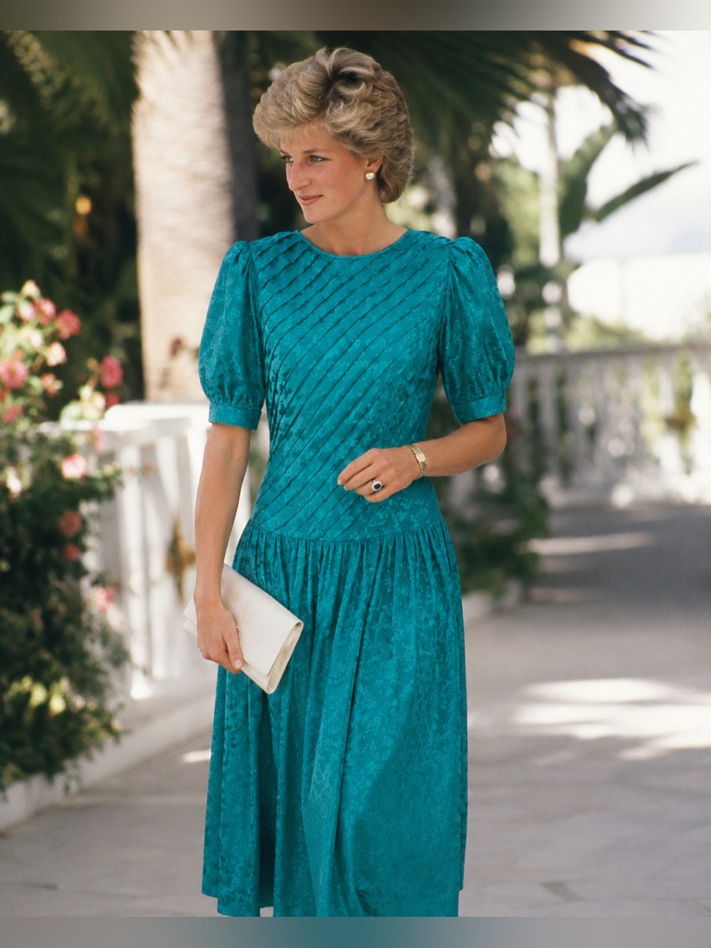 Vintage Women’s Lauren Alexandra 100% Silk Teal Jacquard Midi Dress Sz 8
